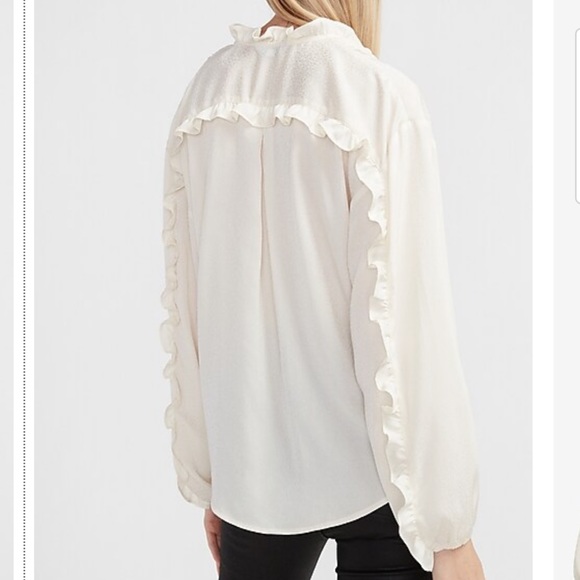 Express Women’s Textured Jacquard Ruffle Tie Neck Top NWT size Medium - Picture 2 of 9